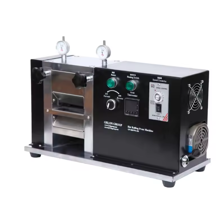 Side view of GN-MR-150 lab calendering machine dimensions L630 W250 H300 mm compact benchtop design