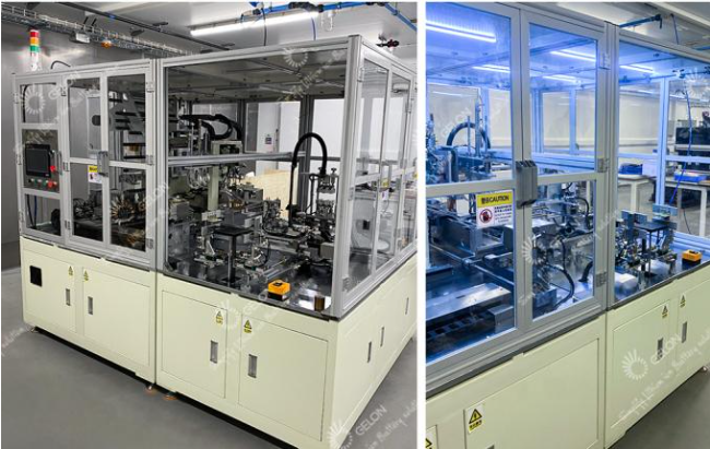 Engineers installing and leveling a slot-die coater, a key part of the Pouch Cell Pilot Line, for a university client.